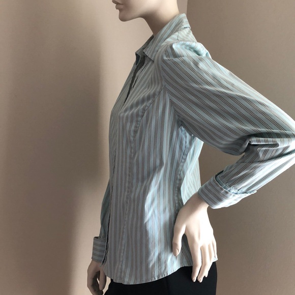 Vintage Gap Lt Aqua Pinstripe Dress Shirt collared Button Down French Cuffs - Picture 5 of 9